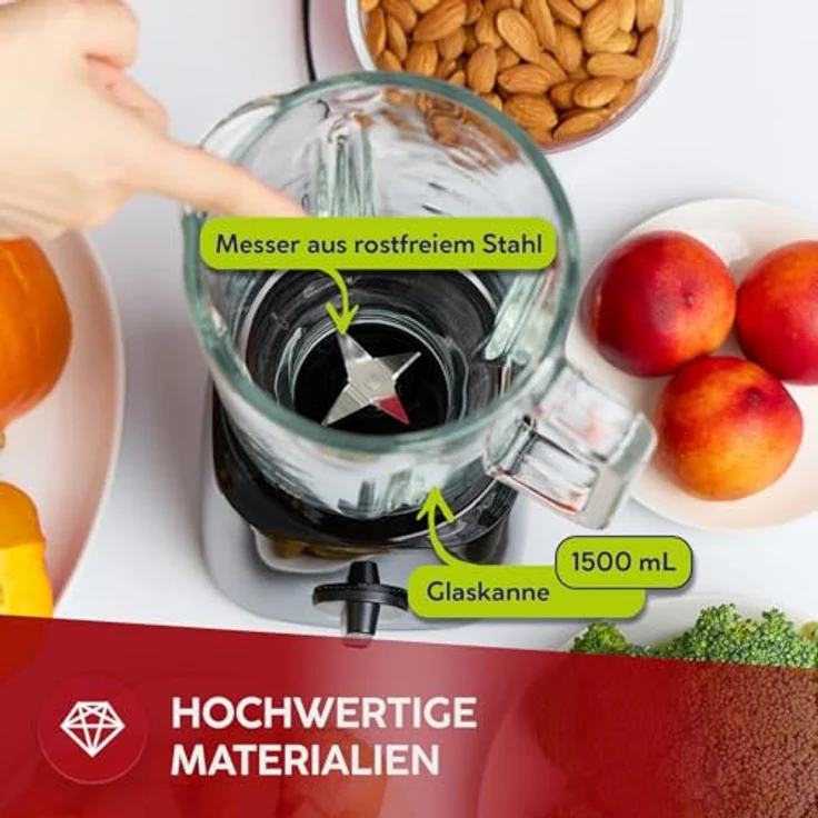 MPM Standmixer MBL-37, 1,5L Glasbehälter, 750W, Edelstahlmesser, Eiszerkleinerungsfunktion, zwei Geschwindigkeiten – Bild 3