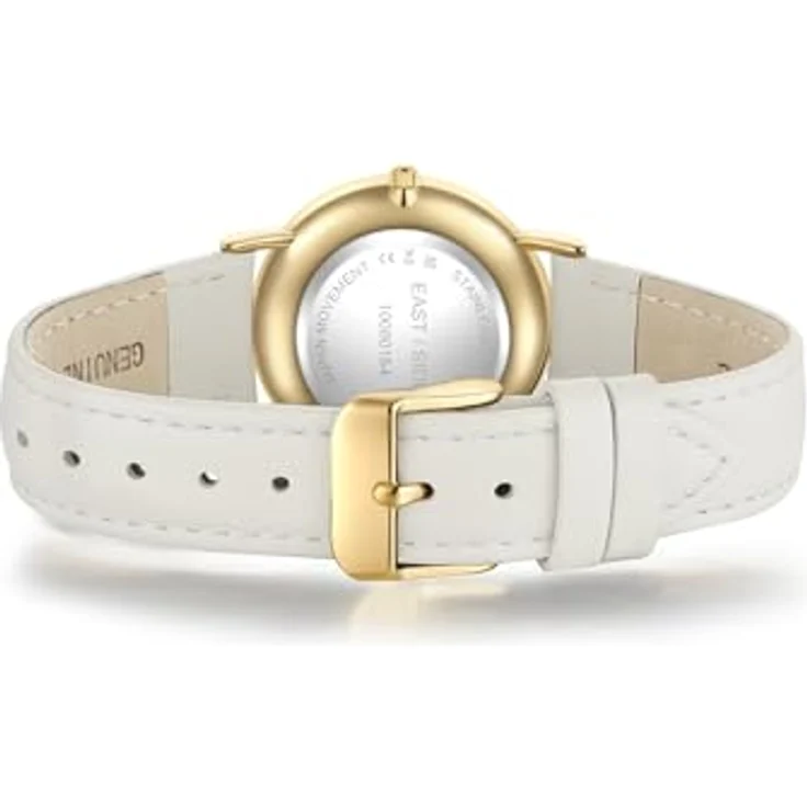 Eastside Damen Uhr 10080154, analog Quarzwerk mit weißem Echtlederarmband und Gelbgold-Gehäuse – Bild 5
