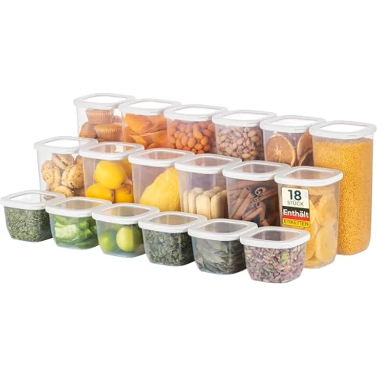 UANDU Vorratsdosen mit Deckel Luftdicht Set, BPA frei, Aufbewahrungsbox mit Deckel Küche, Vorratsdosen-Sets, Vorratsdose Küchenorganizer, Vorratsbehälter Mehl Aufbewahrung Küche - 18 Mix/Weiß – Bild 1