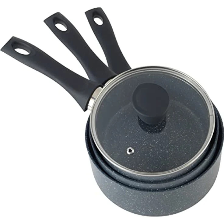 Russell Hobbs RH02818EU7 Nightfall 5-teiliges antihaftbeschichtetes Topfset, Hartglasdeckel, Soft-Touch-Griffe, 16/18/20-cm-Stieltöpfe und 20/24-cm-Suppentöpfe, induktionsgeeignet, Aluminium – Bild 5