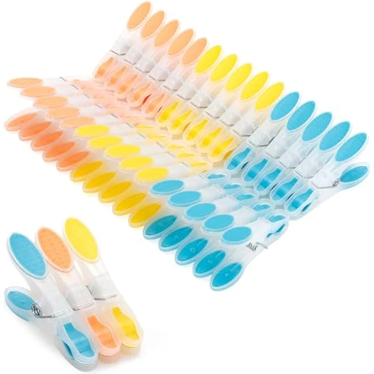 AiQInu Wäscheklammern Set, 30 Stück mit rutschfestem Silikon, mehrfarbig (Orange, Hellgelb, Hellblau), hinterlässt keine Marken für Wäsche und Unterwäsche – Bild 1