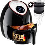 Monzana Heißluftfritteuse 6,5 Liter 1850 W mit Kuchenform Pizzapfanne Grillrost Schwarz