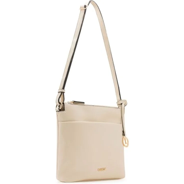 L.Credi Eda Umhängetasche 23 cm, Beige, mit Reißverschlussfach und Organizer, verstellbarem Umhängeriemen – Bild 2