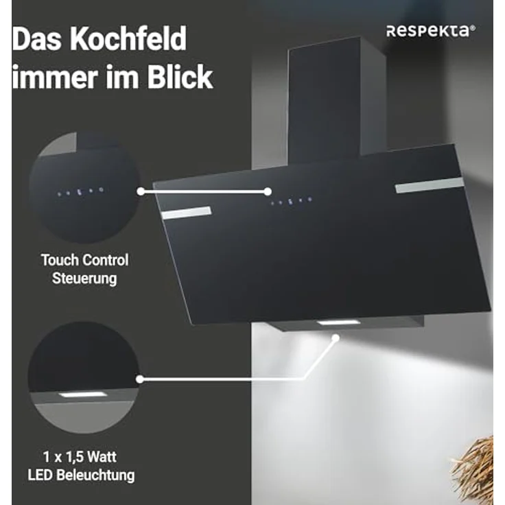 respekta CH 33060 WB, Motorhaube, Esse, Breite: 59.5 cm, Tiefe: 29 cm, Absaugung und Rückführung (mit zusätzlichem Rückführungsset), Weiß – Bild 4