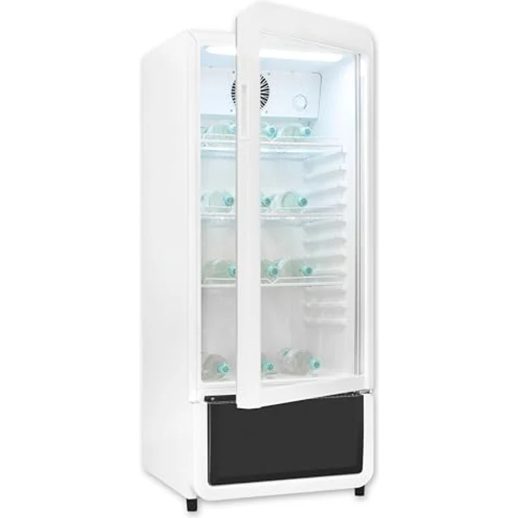 exquisit Getränkekühlschrank GKS180-GT-430D, 200l Glastürkühlschrank mit LED-Beleuchtung, Umluftventilator, 3 Ablagen, automatisches Abtauverfahren, schwarz – Bild 1