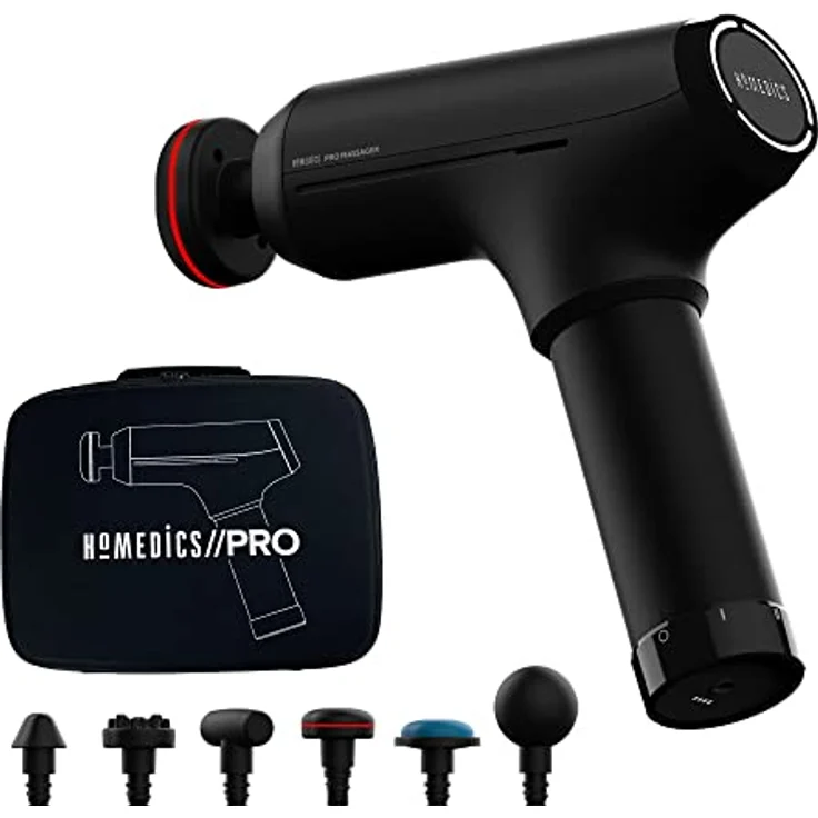 HoMedics Massagepistole / Hand-Massagegerät - Tiefen Massage für Nacken, Schulter, Rücken - beheizter Kopf zur Linderung von Muskelverspannungen, 5 Massageköpfe, kabellos, wiederaufladbar - Schwarz – Bild 1