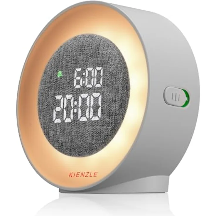 Kienzle KIENZLE Lichtwecker Rund, eleganter Wecker mit dreistufigem Aufwachlicht und dimmbarem Nachtlicht