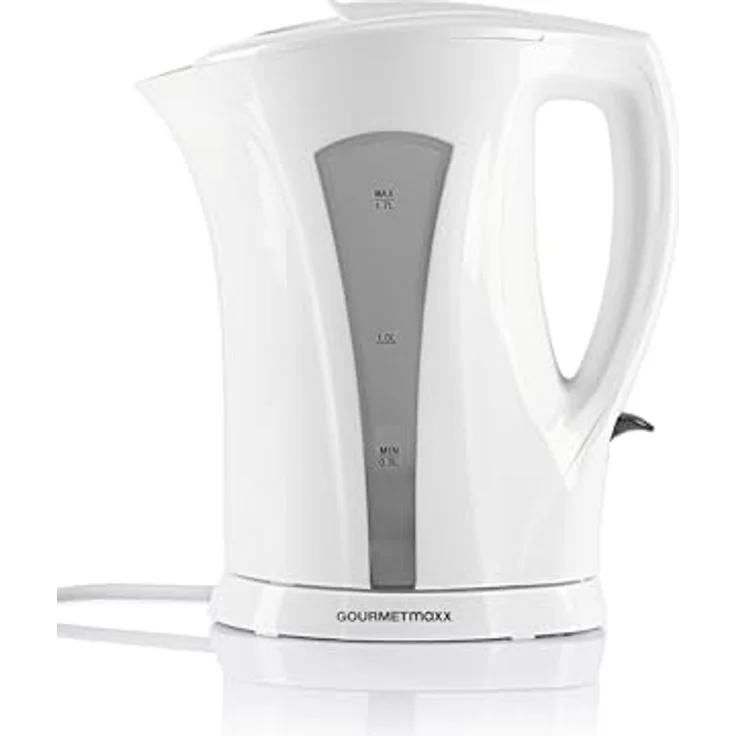GOURMETmaxx Wasserkocher 1,7 l | Schlichtes Design, kabellose Flexibilität & automatische Abschaltung | Wasserstandsanzeige | Leicht zu reinigender Kalkfilter | Perfekt für Tee [Weiß-Grau] – Bild 1