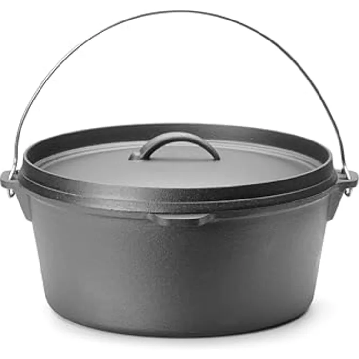 HENDI Gusseisen Topf mit Deckel, 7,2L, antihaftbeschichtet, für verschiedene Herdarten, Schmortopf Dutch Oven, Gusseisen