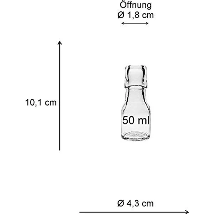 Viva Haushaltswaren 12 x Mini Glasflasche 50 ml mit Bügelverschluss aus Porzellan zum Befüllen, als kleine Likörflasche & Ölflasche verwendbar inkl. Trichter Ø 7 cm – Bild 6