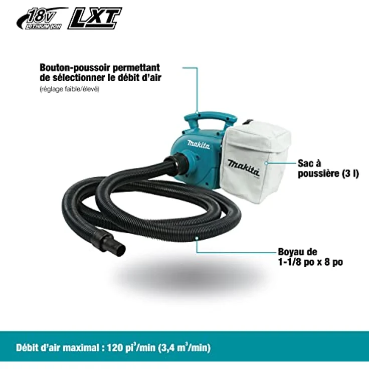 Makita DVC350Z Akku-Staubsauger 18 V (ohne Akku, ohne Ladegerät), Schwarz, Blau, Grau – Bild 2