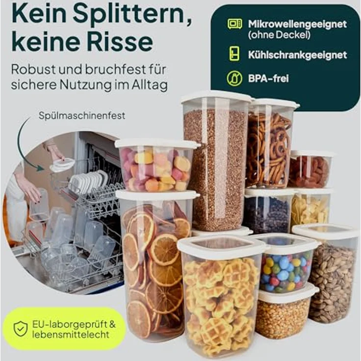 UANDU Vorratsdosen mit Deckel Luftdicht Set - 12 Mix-Weiß, BPA frei, Küchenorganizer, stapelbar, inklusive beschrifteter Etiketten – Bild 4