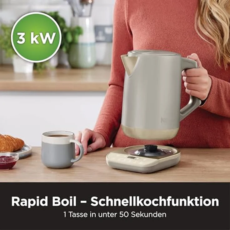 Ninja Perfect Temperature Wasserkocher, 1,7 L, Edelstahl, 6 Temperaturstufen, Schnellkochfunktion, Stonegold – Bild 3