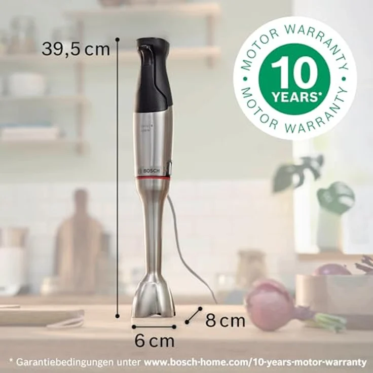 Bosch ErgoMaster Serie 6 MSM6M810 Stabmixer, 1200 Watt, stufenlose Geschwindigkeitsregelung, Pulse, inkl. Messbecher, silber, schwarz – Bild 2