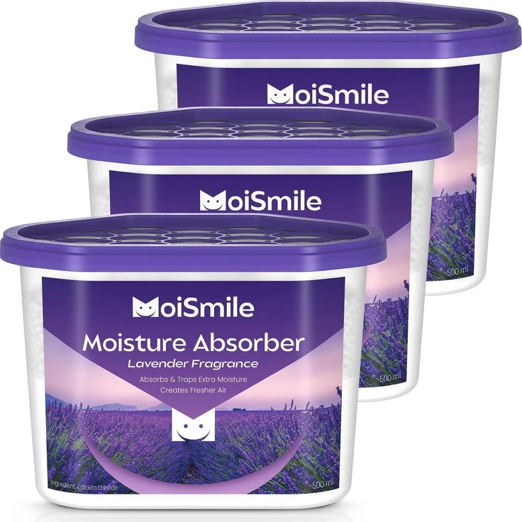 Moismlie Feuchtigkeitsabsorber 3er Pack, Lavendel Duftschrank Luftentfeuchter für Bad, Auto & Keller, 10,5 oz, auslaufsicher, hohe Wasseraufnahme