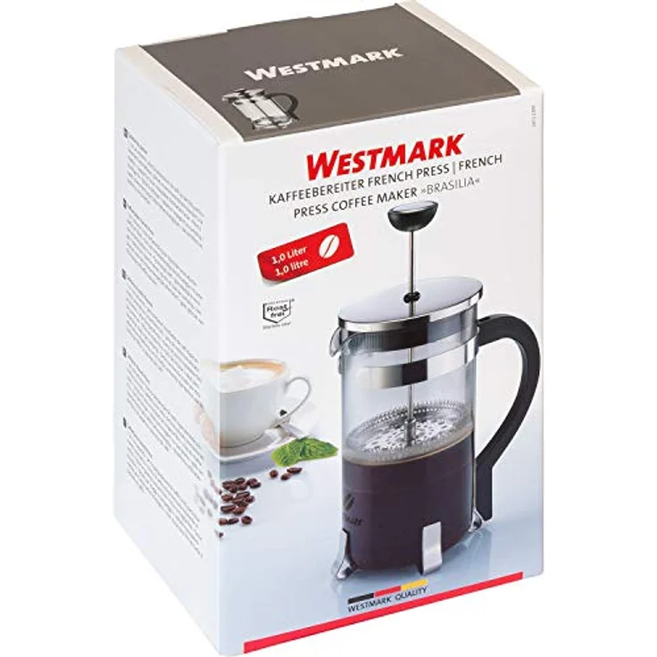 Westmark Kaffeebereiter French Press, 1 Liter, Glas-Rostfreier Edelstahl, Brasilia, Silber-Schwarz, 24722260 – Bild 9
