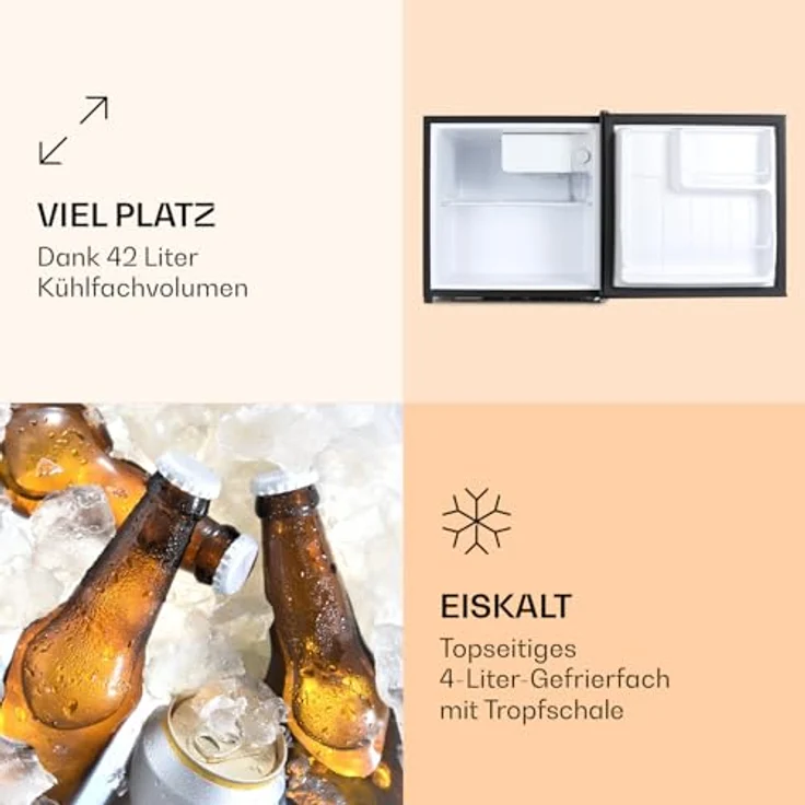 Klarstein Spitzbergen Kühlschrank mit Gefrierfach, Energieeffizienzklasse E, beschreibbare Tür mit Marker, 46 l, Schwarz – Bild 2