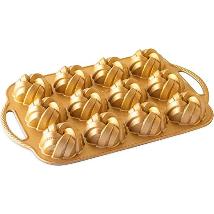 Nordic Ware 95377 Bundtlette-Pfanne zum 75. Jahrestag, geflochten, Goldfarben