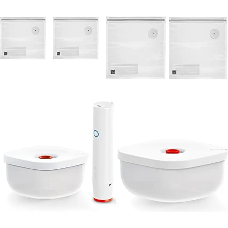 Guzzini - Kitchen Active Design, SAVE IT Vakuumierungsset: Behälter 450/975cm3, Pumpe, Beutel 2 große/2 Kleine - Weiß, 20 x 20 x h10 cm - 11850911
