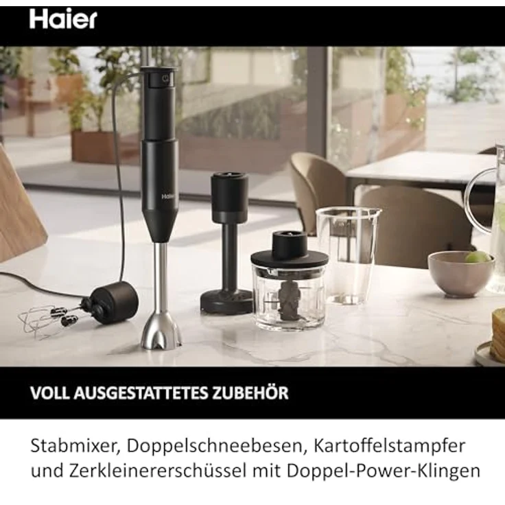 Haier I-Master 5 Serie Immersionsmixer, Stabmixer mit 3 scharfen Klingen, 2 Rührbesen und Zerkleinerer, Schwarz – Bild 2