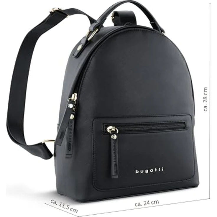 bugatti Ella City Rucksack, Schwarz, 28 cm, aus 100% Polyurethan, kompakte Größe 24 cm x 12 cm x 28 cm – Bild 2