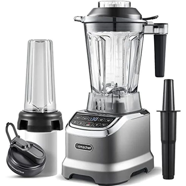 AMZCHEF Hochleistungsmixer 2IN1, 1850 ml und 600 ml Behälter, 2000 Watt, sechs Klingen, LED-Display, geräuscharm und BPA-frei – Bild 1