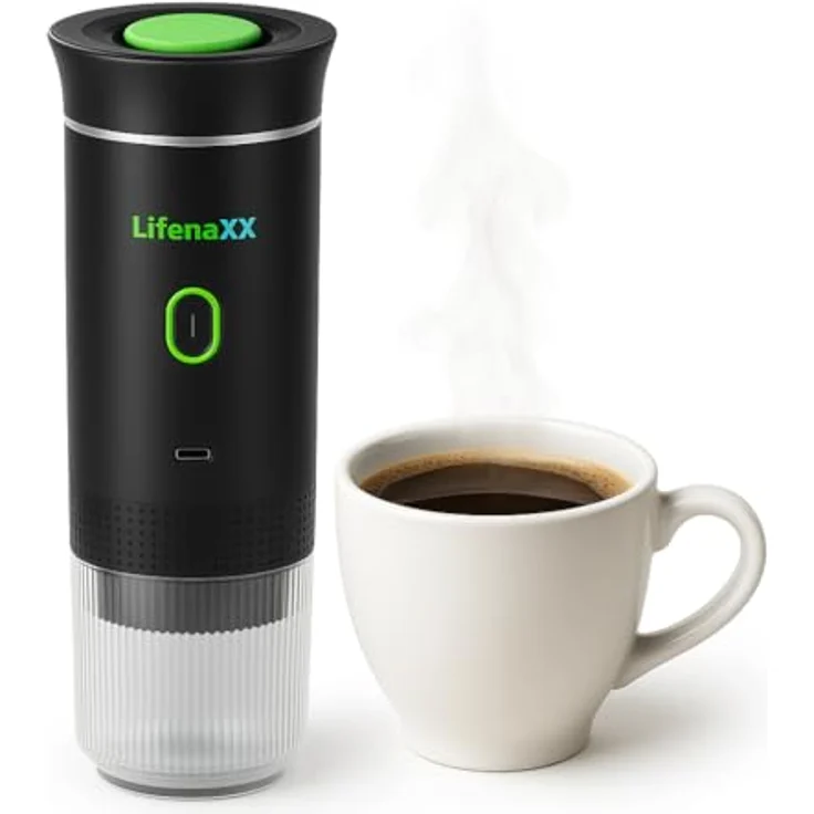 Lifenaxx To Go LX-060, Akku-betriebene Espressomaschine in Schwarz, kompakt und vielseitig für Kapseln sowie gemahlenen Kaffee – Bild 2