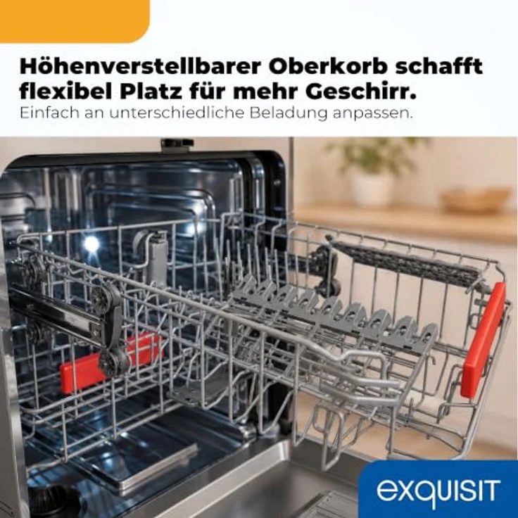 Exquisit GSP59311-E-450C, Vollintegrierbarer Geschirrspüler für 11 Maßgedecke, Energieklasse C, 8 Programme, Aquastop, Besteckschublade, Innenbeleuchtung, Schwarz – Bild 7
