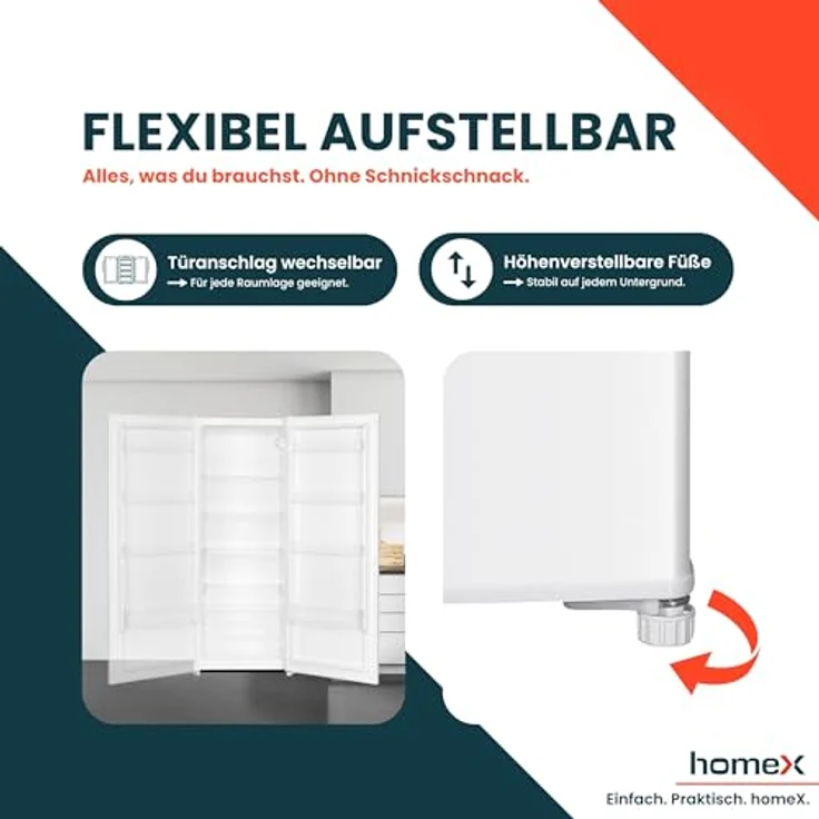 homeX CS2421E-W, freistehender Kühlschrank ohne Gefrierfach, 242 Liter, leise mit 40 dB, weiß – Bild 7
