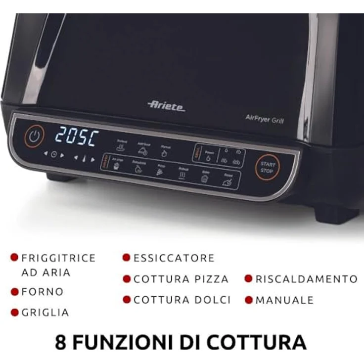 Ariete 4635 Air Fryer Grill, Luftfritteuse und Grill, 1700 W, 8 l, Schwarz, 8 Kochfunktionen – Bild 3