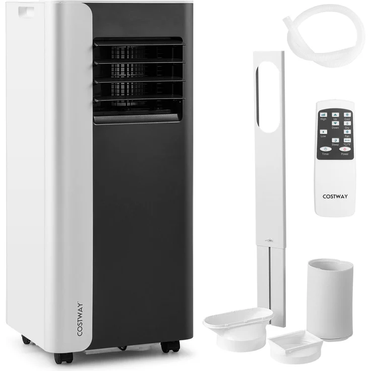COSTWAY 7000BTU mobile Klimaanlage, 3-in-1 Klimagerät mit Ventilator & Luftentfeuchter, kühlt bis 28 m², schwarz, mit Timer und Fernbedienung