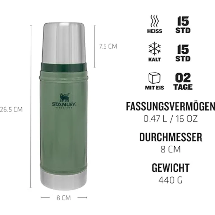 Stanley Classic Legendary Bottle 0,47 Liter - robuste Edelstahl Thermoskanne - 66850 – Bild 2