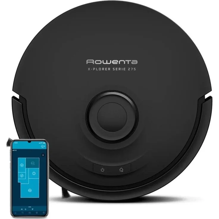 Rowenta RR8865, Beutelloser Saugwischroboter, Schwarz, 0,3 l, 120 Minuten Laufzeit, kompakte Bauweise mit Treppenerkennung