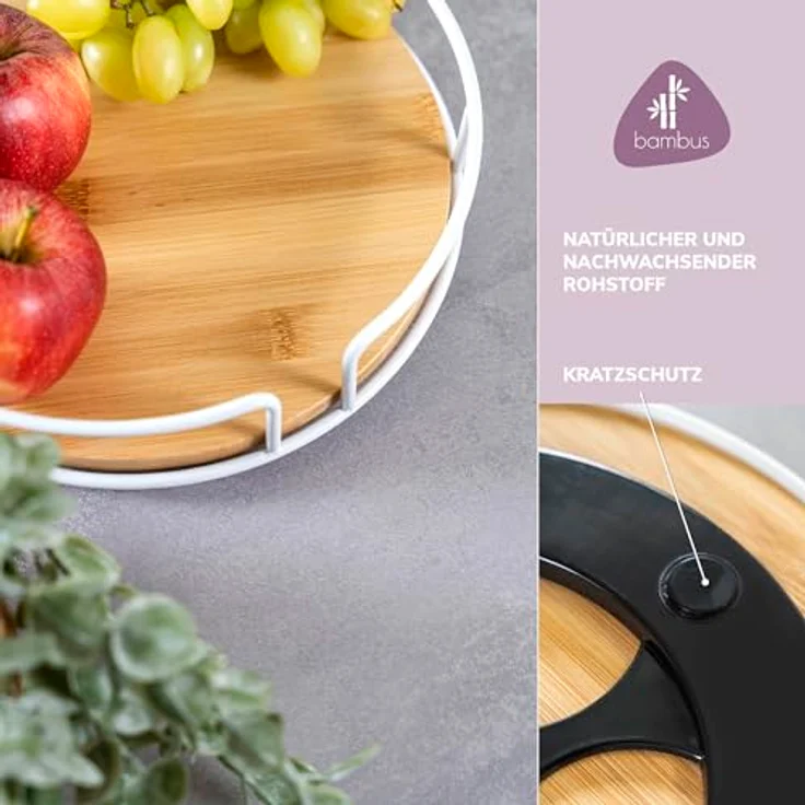 eluno Drehteller aus Metall mit Bambusboden Ø ca. 25 cm, drehbares Gewürzregal, Lazy Susan Schrankorganizer, Badorganizer (Weiß) – Bild 5