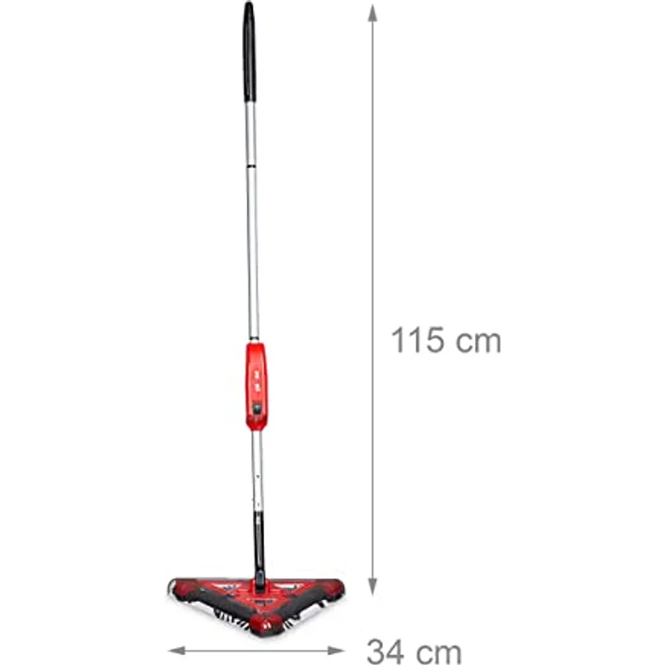 Relaxdays Akkusauger beutellos, Dreieck-Akkubesen kabellos mit rotierenden Bürsten, Kehrbesen elektrisch 115x34 cm , rot – Bild 4