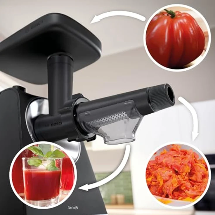 Bosch Saftpresse Zubehör für Fleischwolf Serie 4 und Serie 6, Fruchtpressenaufsatz mit 4 Trommeln – Bild 6