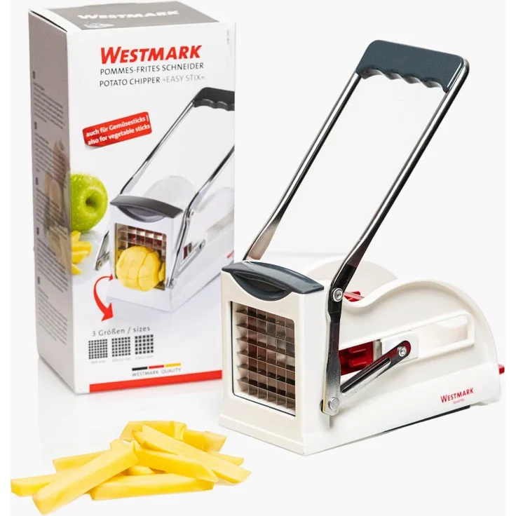 Westmark 11802260 Pommes-Frites-Schneider und Gemüsestiftler, mit drei Edelstahl-Schneideinsätzen und Stempel, weiß, anthrazit – Bild 2