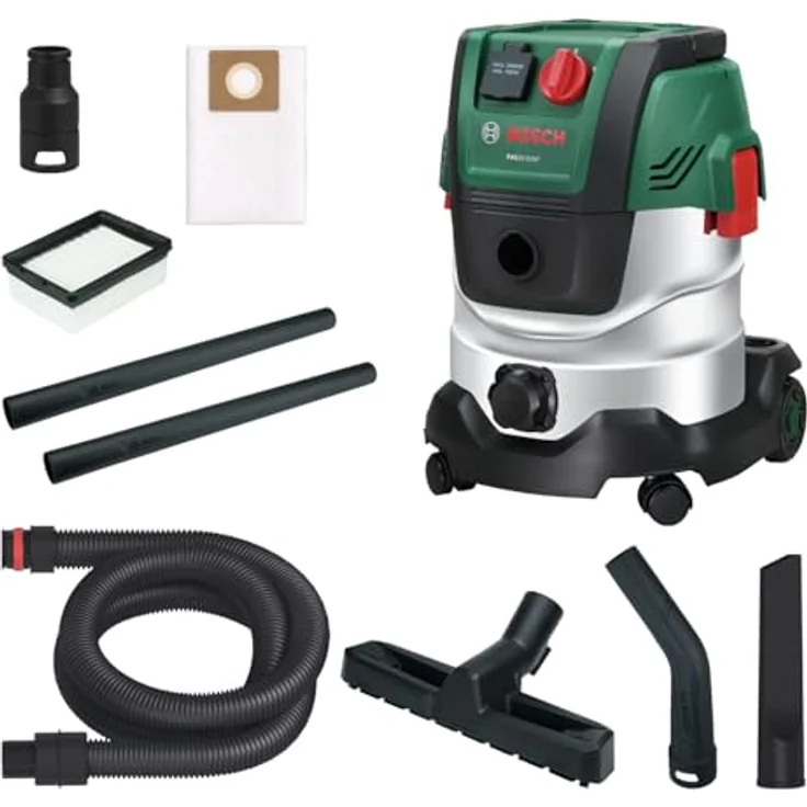 Bosch PAS20-220P, kabelgebundener Nass- und Trockensauger mit 1.200-W-Motor, 220 mbar Saugleistung, 2,2 m Saugschlauch und innovativem Flachfaltenfilter – Bild 1