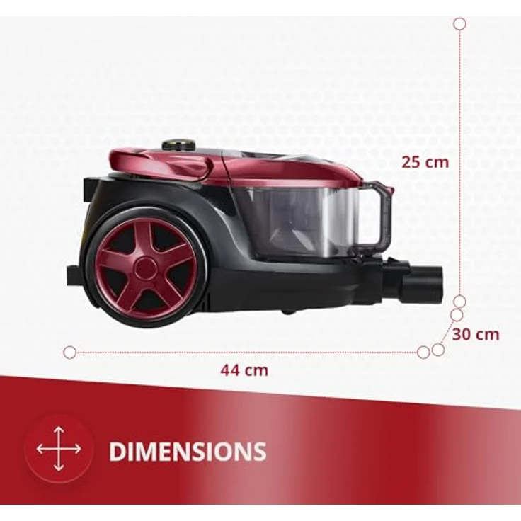 MPM MOD-61, Beutelloser Zyklon-Staubsauger mit 850 W, HEPA-Filter und 2,5 L Staubbehälter, rot – Bild 2