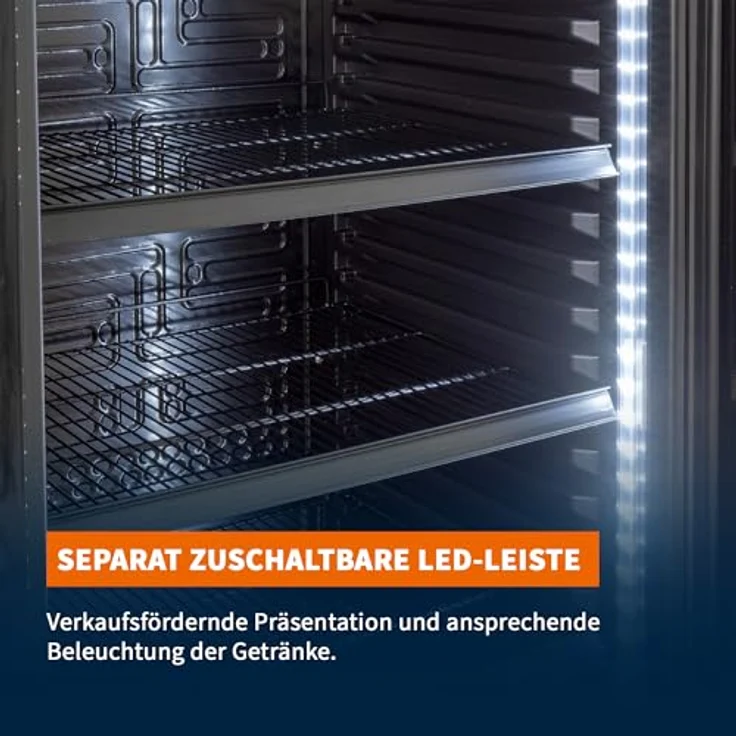 GastroHero Getränkekühlschrank GKS-360, 360 Liter, schwarz, abschließbare Glastür, temperaturregelbar 0 °C bis +8 °C, 5 höhenverstellbare Böden – Bild 4