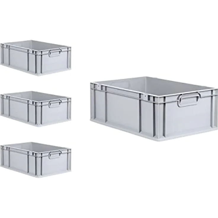 PROREGAL Eurobox NextGen Grip SuperSparSet 4x mit Scharnierdeckel, 44 L, grau, geschlossene Griffe, Transportbox HxBxT 22x40x60cm – Bild 3