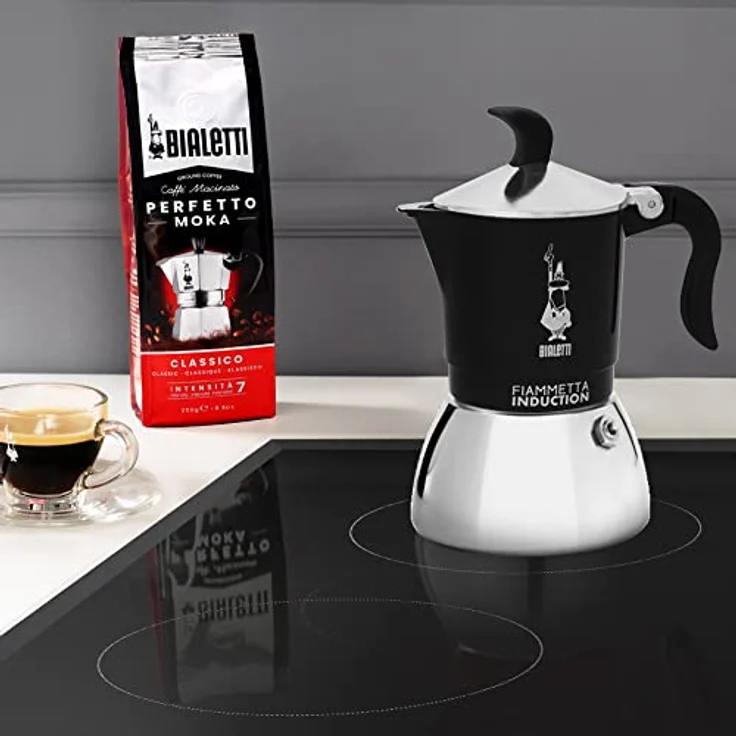 Bialetti Flammetta Induction Kaffeemaschine, Stainless Steel, Schwarz, 4 Tassen – Bild 3