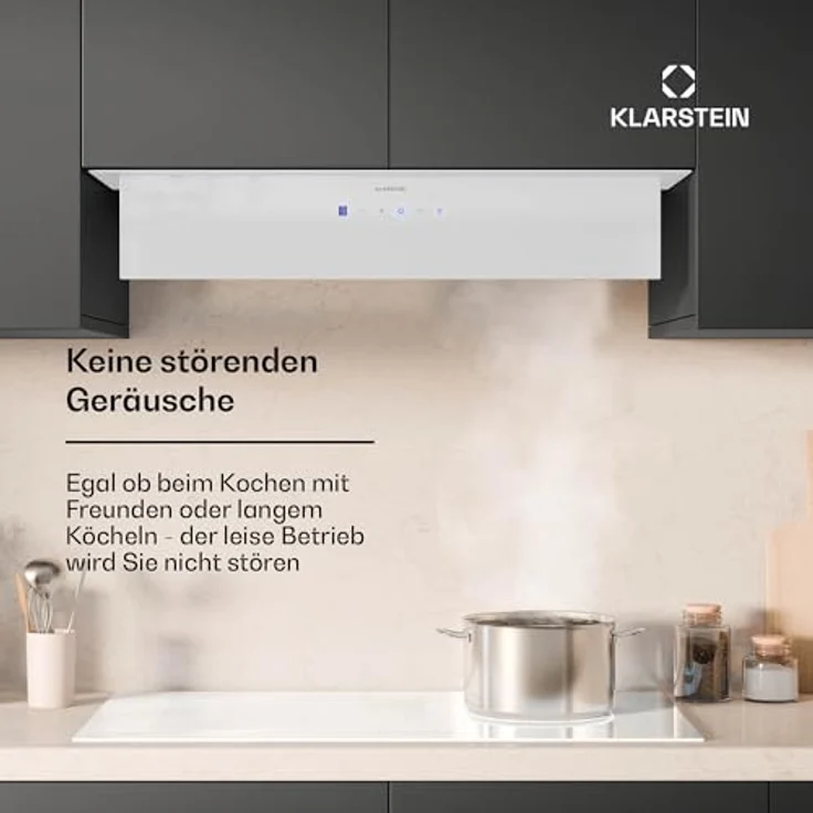 Klarstein Ventimate Unterbau-Dunstabzugshaube, 85cm, 390 m³/h, Energieeffizienz A+, leiser 50W DC-Motor, Touch-Bedienfeld, LED-Beleuchtung, Kohlefilter, weiß – Bild 5