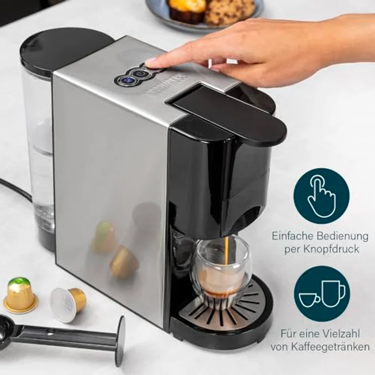 Princess 4-in-1 Multi-Kapsel-Kaffeemaschine 1450W 0,8L Schwarz Silber – Bild 6
