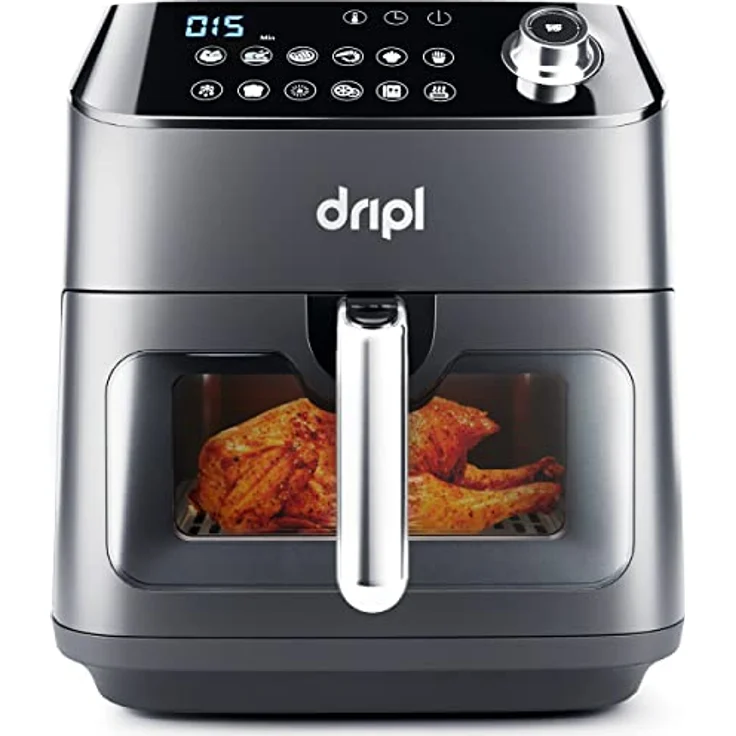 Dripl Heißluftfritteuse 5,7L, XXL Fritteuse mit LCD Touchscreen, AirFryer mit 12 Programmen, Kompakte Heissluftfriteuse mit Digitalem Display, Energieeinsparung, Vorheizen & Warmhalten, ohne Öl – Bild 1