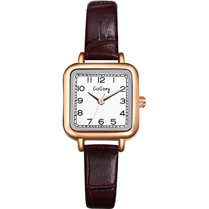 JewelryWe Damen Analog Quarz Armbanduhr, Klassische Quadratische Uhr mit Braunem Lederarmband, Wasserdicht, Slim Design – Bild 1