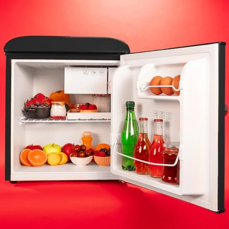Cecotec Kleiner Kühlschrank - Retro-Tischkühlschrank 45L Bolero CoolMarket TT Origin 45 Black E, 55cm hoch und 44,7cm breit, Energieeffizienzklasse E, Icebox und verchromter Griff, Schwarz – Bild 4