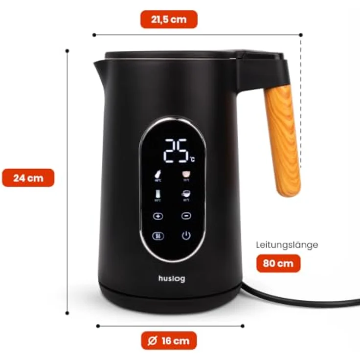 Huslog HUS1049 Wasserkocher, 1,7L mit Touch-Panel und Holzgriff, 2200W, modernen Design – Bild 7