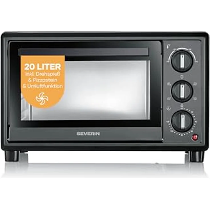 Severin Back- und Toastofen TO 2079, 20L, bis 230°C, Umluft-Funktion, inkl. Pizzastein, Drehspieß und Timer, schwarz – Bild 1