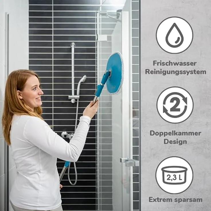 LIVINGTON Clean Water Spin Mop - Wischmop Set mit Zwei-Kammer-Filtersystem - trennt Schmutzwasser von Frischwasser - Bodenwischer für jeden Boden - mit Neuer 135cm Langer Stange - Auswringfunktion – Bild 2